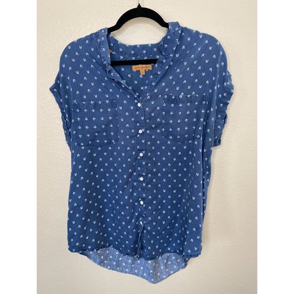 Jachs Girlfriend Womens Blue Button-Up Shirt Large short sleeve tencel pockets - Picture 2 of 6